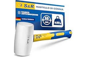 S&R Martello in Gomma Bianco da 450 Gr / 55 mm. Martello Professionale riduce le Vibrazioni e le Macchie.