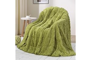 Drewin Gewichtete Decke, Queen-Size-Größe, 6,8 kg, doppelseitig, weich, flauschig, Jacquard-Sherpa-Decke mit Keramikperlen, ultra-flauschige und dicke Wintergewichtsdecke, 152,4 x 203,2 cm, Grasgrün