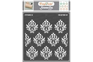 CrafTreat Damask Stencils for Painting on Wood, Canvas, Paper, Fabric, Floor, Wall and Tile - Damask Background Stencil - Size: 6x6 Inches - Damask Pattern Stencil - Damask Template