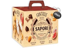 Sapori Fantasie Golose con Cantuccini al Cioccolato, Ricciarelli Mandorla e Delizie Fichi e Noci 381g con Portachiavi CAIYA® (2024)