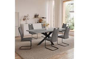 HIPIHOM Essgruppen Für 4-6 Personen, Esstisch Ausziehbar, Moderner Grauer MDF-Holztisch, Geeignet Für Wohnzimmer, Küche, Versammlungen Mit Vielen Personen (1 Tisch + 6 graue Stühle)