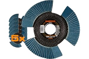 RHODIUS VISION PRO, 5 Stück Ø 125 mm K80 Fächerscheiben durchsichtig, Made in Germany, Metall Edelstahl Stahl INOX, für Winkelschleifer, Schleifscheibe, Fächerschleifscheibe