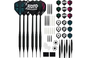 KOTO DARTS KOTO - 6 Black Brass Darts, 90 Pieces Accessories Plastic Tip, Plastic Tip, Electronic Target & Soft Tip Darts