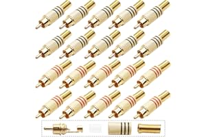 GALDOEP 20 Stück Cinch Stecker,Cinch Stecker Adapter,RCA Löten Verbinder， Schraubbar Cinch Stecker Adapter für Multimedia und CCTV (Roter & Schwarzer Kreis)