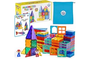 Science Kidz Magnetic Tiles - 50 Piece Set + 2 Magnet Play Figures + Bag - Building Blocks For Kids - Educational STEM Magnet Toys For 3, 4, 5, 6, 7 Year Old Boys & Girls - Magnetic Shapes