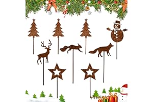 SONGYEA 9PCS Garten Roststecker Metall Adventskranz Rost Dekostecker Winterwald Rost Gartendeko Stecker Rostoptik Gartenstecker Garten Metallstecker zum Advent Weihnachten Deko,Gartenstecker Weihnachten