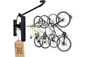 StoreYourBoard 4-Bike Swivel Rack – Wall Mounted Garage Bike Storage, Vertical Hanger with 120° Swing Design & Stopper, Space-Saving Indoor Wall Mount – Fits Kids Bikes, BMX & More – Black