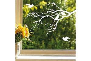 ‎WANDTATTOO LOFT Wandtattoo Loft Fensterbilder Frühling - Weißer Zweig mit Vögeln, A4-Größe, wiederverwendbar - Fensterdekoration Selbstklebend, Fensterfolie