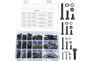 QIWUHAI 520 Pcs Hex Bolts, Nuts, and Washers Set, M3/M4/M5/M6 carbon steel Hexagonal Screws, Machine Screws, Full Thread Screws and Fasteners(520 black)