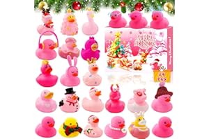 MEANJU Calendario Avvento 2024 Calendario dell'Avvento con 24 Anatre in Gomma Giocattolo da Bagno Calendario Avvento Paperelle Regalo di Natale per Bambini Calendario del Conto Alla Rovescia Natale (rosa)