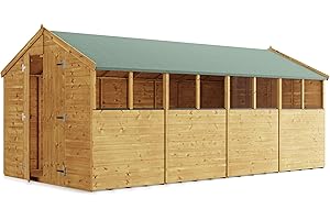 BillyOh Keeper Overlap Garden Shed with Floor | Wooden Garden Storage Shed with Apex Roof & Felt Included | Windowed or Windowless- Multiple Sizes (16x8 Windowed)