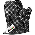 Oven Gloves Heat Resistant Double Sided Non Slip Silicone Oven Mitts for Grilling Cooking Baking Barbecue - Silicone 1 Pair, Black Christmas Oven Gloves