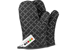 RADIANT TECH Oven Gloves Heat Resistant Double Sided Non Slip Silicone Oven Mitts (Black, Large)