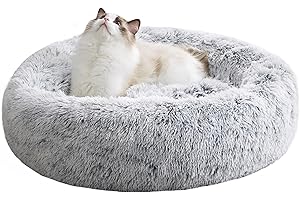 WESTERN HOME WH Western Home Calming Dog Bed Washable Fluffy Anti Anxiety Donut Pet Bed for Small Medium Dogs and Cats, Light Grey 50cm