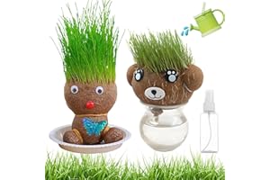 MXYZQDE Pack of 2 Grass Head, Flower Pot Head Grass Head Hair Growth Toy with Tray Mini Bonsai Grass Head Figure Dolls for Birthday Holiday Mother's Day Friends Lovers Family Members