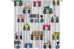 YCness Kids Construction Curtains for Bedroom Nursery, Cartoon Car Truck Rustic Window Treatments Kids Boys Girls Living Room Men Room Decorative Drapes 2 Panel Sets,42x45 Inch