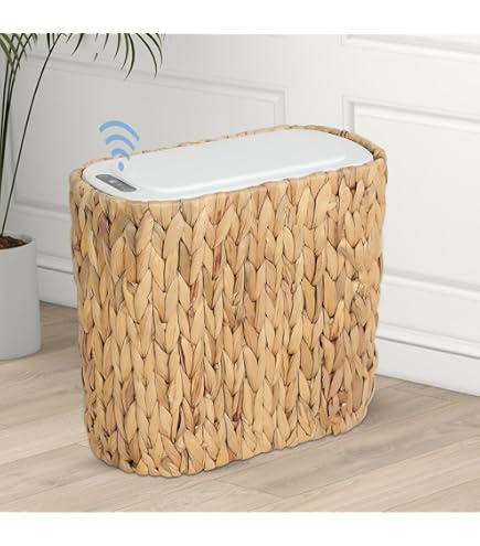 Waste Baskets Decorative PRETYZOOM Woven Trash Can Rattan Waste Basket Slim Rectangular Wicker - View #7