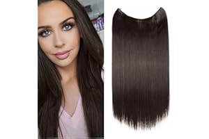 20"(50cm) SEGO Extensiones Hilo Invisible Pelo Sintético Se Ve Natural [Castaño Oscuro] Cabello sin Clip Una Pieza Lisa (90g)