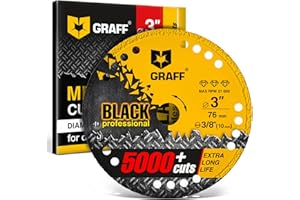 GRAFF Black Disco de Corte 76 mm para Láminas de Metal y Acero Inoxidable, Tubos y Perfiles de Metal, Hierro, Aluminio - Disco de Corte 76 Metal para Amoladora Angular de 10 mm de diámetro