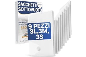 Stringari Sac Sous Vide Vetement Aspirateur 9 pièces 3L 80x60 3M 70x50 3S 60x40 - Sac de Rangement Sous Vide De Qualité Supérieure - Housse Aspirable Rangement Les Seules Avec Épaisseur 90 Microns