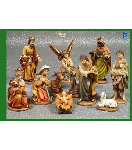 PABEN Presepe Completo Natività 11 Personaggi In Resina, Alti 20 Cm, Decorati A Mano, Set Sacra Famiglia E Re Magi, Tradizionale Natalizio