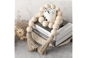 ELIFEL Farmhouse Decor Large Wood Bead Garland 50inch long with 1.6" Diameter beads, Natural Wooden Beads Decor with Tassels Decorative Boho Country Decoration for Coffee Table Home Tiered Tray Wall Hanging