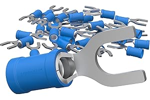 AUPROTEC 50x Connettore a Forcella 1,5-2,5 mm² blu foro Ø M4 SV Capicorda Preisolati PVC Connettori a Forchetta Rame Stagnato Terminali Crimp per Cavi Fili Elettrici