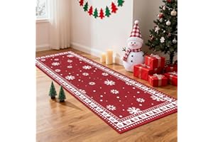 Enyhom Weihnachtsteppich Läufer 80 x 200 cm Weihnachten Teppich Flur rutschfest Weihnachten Küchenteppich Hochwertig rutschfest Flur Eingangsbereich für Küchen Wohnzimmer Schlafzimmer