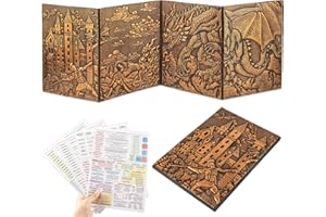 LongLongJin DND DM Screens 5e-Embossed Dungeons and Dragons Screen Foldable Design, Four-Panel with Pockets Dungeon Master Screen, Compatible with Rich Graphics for Dungeon Master Gifts