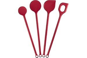 Kigima 4-teiliges Kochlöffel-Set in Rot - Hochwertige Küchenutensilien aus hitzebeständigem Kunststoff - Ideal für Ihre Küche