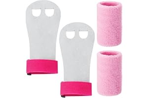 XINRUI 4Pcs Sports Gymnastics Grips Wristbands, Gymnastics Hand Grips Wristbands Sets with Pink Sweatbands Gymnastics Equipment Hand Grips for Girls Youth Kids