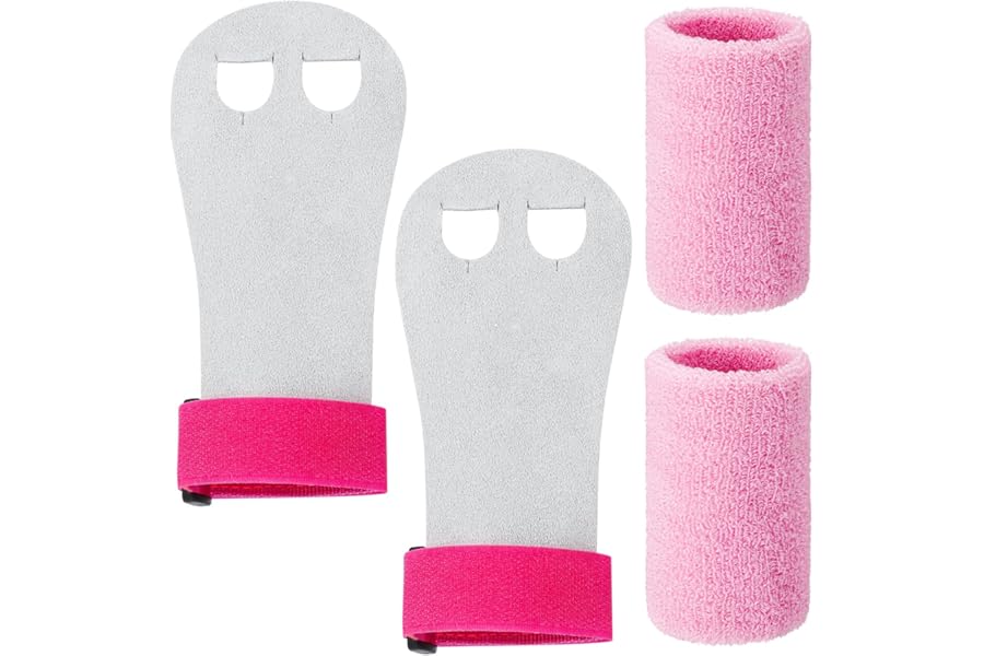 XINRUI 4Pcs Sports Gymnastics Grips Wristbands, Gymnastics Hand Grips Wristbands Sets with Pink Sweatbands Gymnastics Equipment Hand Grips for Girls Youth Kids