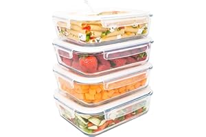 LG Luxury & Grace Pack 4 Fiambrera de Cristal 1500 ml. Recipientes Herméticos con Válvula de Vapor. Envases Contenedores. Recipiente Aptos para Microondas, Horno, Lavavajillas y Congelador. Sin BPA.