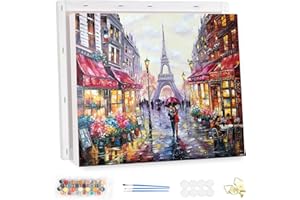 MEIYUDA Dipingere con i Numeri Adulti con Telaio Amore a Parigi, fai da te Paint by Numbers Quadri da Dipingere Numerat, Pittura a Olio Kit, Pittura Adulti Decora la Casa Regalo 40x30cm