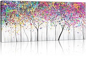 FajerminArt Large Framed Canvas Wall Art Abstract Colorful Tree Blossom Pictures Painting on Canvas Prints for Living Room Bedroom Bathroom Kitchen Hallway Ready To Hang 20" x 48"/ 120cm x 50cm