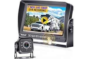 Reversing Camera 7 Inch Monitor Touch Key DVR HD 1080P Two Video Channels Night Vision Waterproof Reverse Security Infrared Cameras Kit for Caravan Motorhome Vans Trailer Car Rohent N04