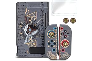 DLseego Zelda - Funda Protectora Acoplable Compatible con Nintendo Switch,Cubierta dura Esmerilada con 2 Protectores de Pantalla de Cristal y 4 Tapas de Agarre para el Pulgar