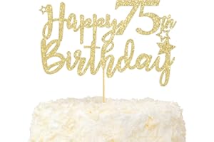LOVENJOY Topper Torta Compleanno 75th Happy Birthday Oro Glitterato Hello 75 e Favolosa Decorazioni Torta Compleanno