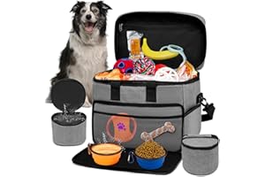 SIRMEDAL Hund Reisetasche Großes Haustier Reiseset für Lieferungen Beinhaltet 2 zusammenklappbare Hundeschalen 2 TravelFood Container Hund Reiseset für EIN Wochenende Weg Set