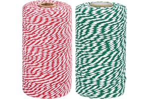 TACHIO 2 mm bawełniany sznur piekarski, 100 m czerwony i biały sznur i zielony i biały sznurek 100 m, idealny do gotowania w kuchni, DIY, pakowania prezentów i dekoracji