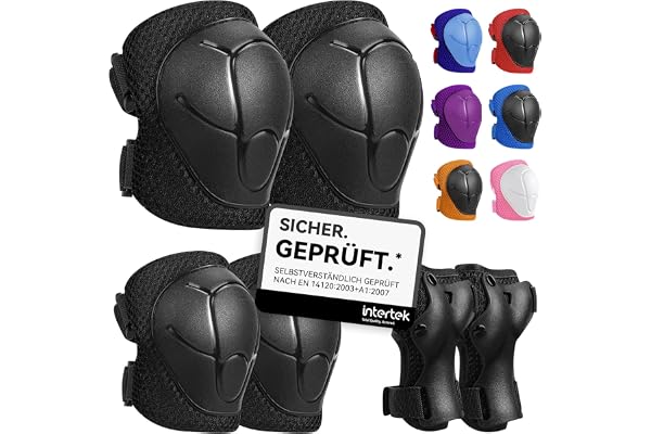 iMoebel Lot de 6 Protections pour Rollers, Équipement de Protection pour Enfants, Genouillères, coudières, protège-Mains réglables - pour Patinage, Roller, Skateboard