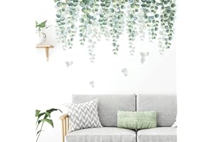 decalmile Hanging Vine Wall Decals Green Eucalyptus Leaves Wall Stickers Bedroom Living Room Sofa TV Background Wall Art Decor (Wide: 100 cm)