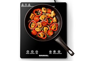 Grunkel - Placa inducción portátil con Controles táctiles y 8 Niveles de Potencia - PIN-2000 - Autoapagado de Seguridad y Bloqueo Infantil - 2000 W - Cocina Para camper, viajes y campings. Negro