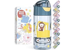 BEARFOOT Butelka do picia dla dzieci, 450 ml, lekka butelka na wodę z tritanu, nie zawiera BPA, szczelna, nadaje się do napojów gazowanych, nadaje się do mycia w zmywarce, dla chłopców, dziewczynek,