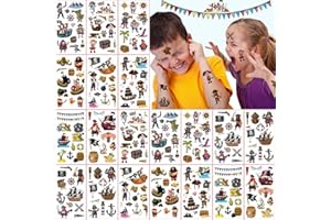 Flyftrey Tatuaggi Temporanei per Bambini, Tatuaggi Finti per Ragazze Ragazzi, 20 Fogli Pirata Tatuaggi Temporanei Set, Giocattoli Gadget per Ragazza Bambini Adulti Festa Compleann