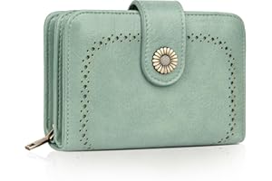 TEUEN Purses for Women Leather, Medium Wallet RFID Blocking Bifold Compact Womens Wallet with Wrist Strap and Zipper Coin Pocket Girls Purse with Multiple Card Slots, Gift Box