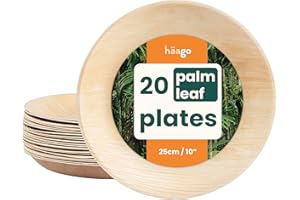 HAAGO 200 Round Eco-Friendly Palm Leaf Plates - Disposable & Compostable Like Wooden & Bamboo Dinner Plates for Hot & Cold Food, Microwave & Freezer Safe - 25cm Biodegradable Plate