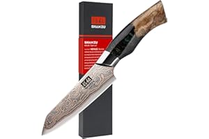 SHAN ZU Couteau d'Office Damas 9,5 cm, Couteau à Éplucher en Cuivre et Acier Damas 33 Couches, Couteau à Fruits Professionnel Forgé à la Main avec Manche en Bois d'érable - VENUS Series