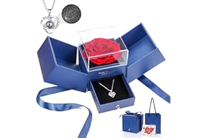 DIGI4U Preserved Rose Gifts for Her Women Mum Girlfriend Wife with I Love You Necklace in 100 Languages, Presents for Birthday Anniversary Valentines Christmas Mothers Day
