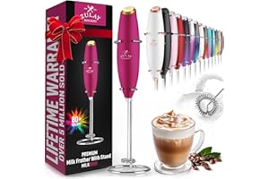 Zulay Kitchen Powerful Milk Frother Wand - Ultra Fast Handheld Drink Mixer - Electric Whisk Foam Maker for Coffee, Lattes, Cappuccino, Frappe, Matcha & Coffee Creamer - Milk Boss Pink & Gold